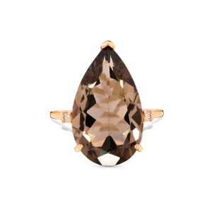 Anel Lenda em Ouro Rosé 18k com Quartzo Fumê e Diamantes, 0,03ct