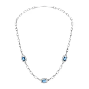 Colar Chains Color em Prata 925 com Topázios London e Safiras Incolores, 38cm