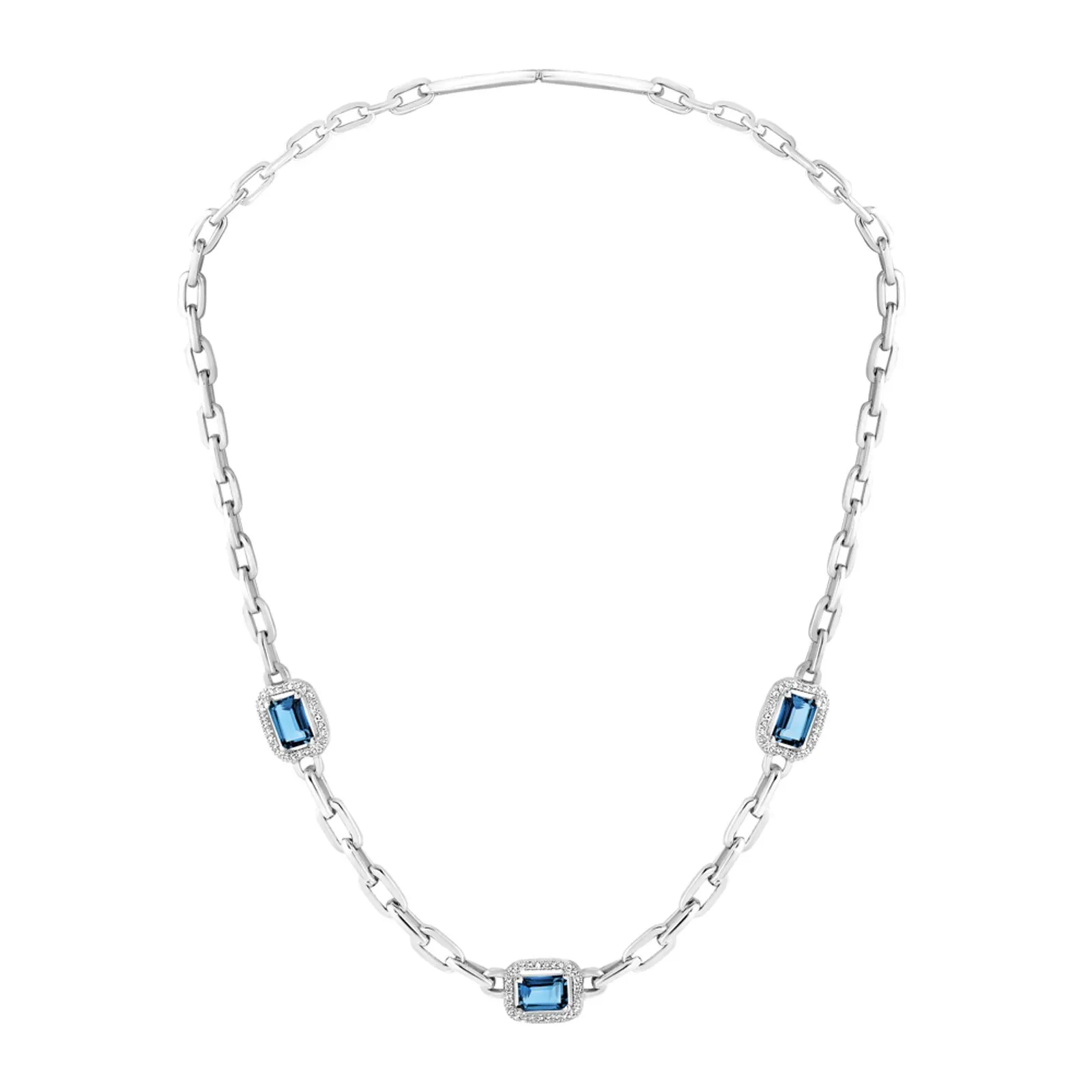 Colar Chains Color em Prata 925 com Topázios London e Safiras Incolores, 38cm