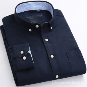 Casual Manga Longa Oxford azul marinho