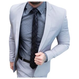 Terno Microfibra Slim Cinza Claro -Blazer + Calça